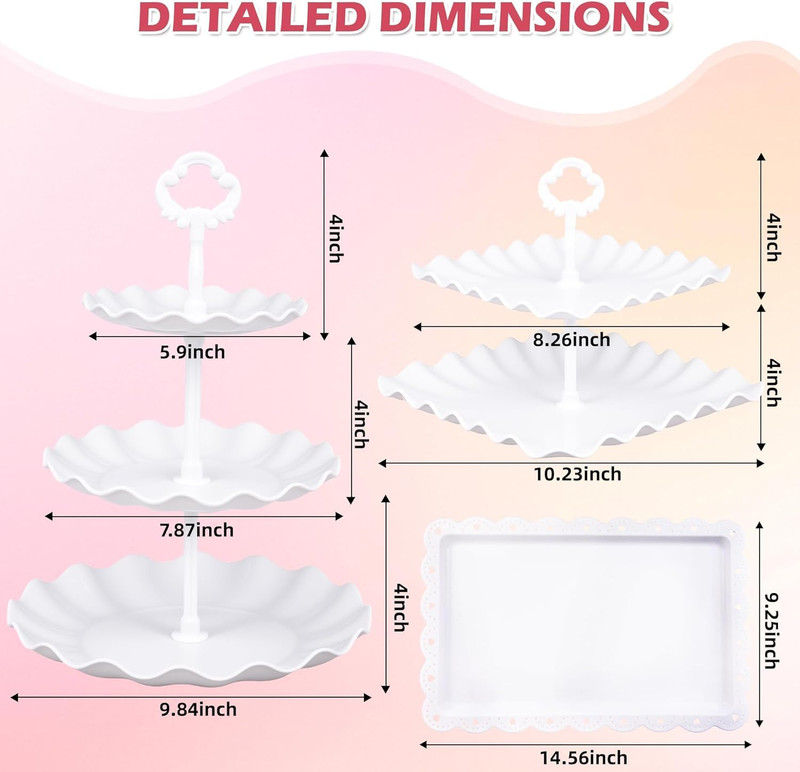 12-Pack Dessert Table Display Set, 6 Cupcake Stands and 6 Dessert Trays, Plastic gallery