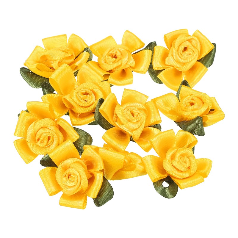 10Pcs Mini Satin Ribbon Roses Small Rosettes Fabric Flowers Yellow
