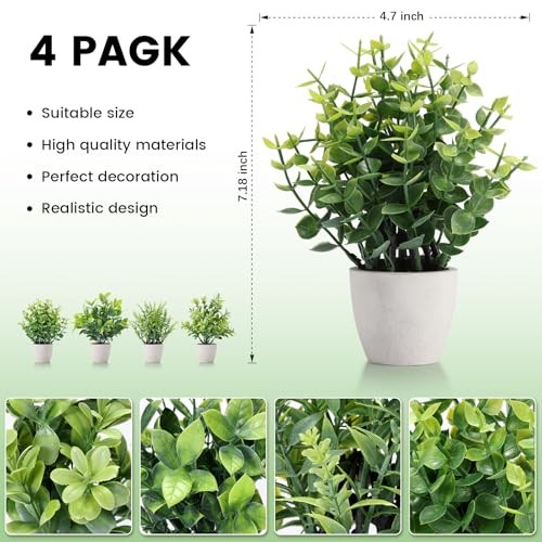 4 Pack Fake Plants Ceramic Mini Artificial Greenery Potted Plants for White gallery