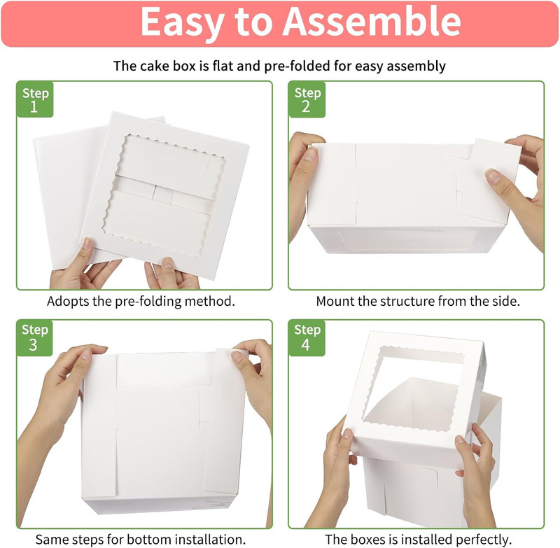 12 Pcs Cake Box, Tall Cake Boxes with Window in 3 Sizes 12X12X12 10X10X10 8X8X8 gallery