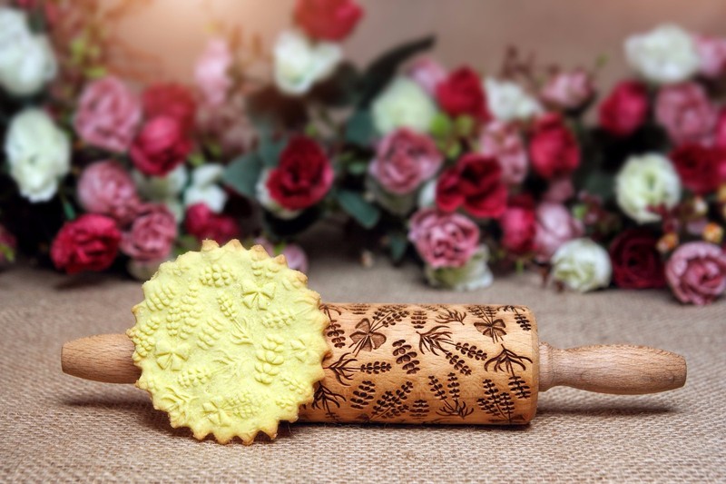 Wooden Mini Rolling Pin Laser Engraved Rolling Embossed Dough Roller Lavender gallery