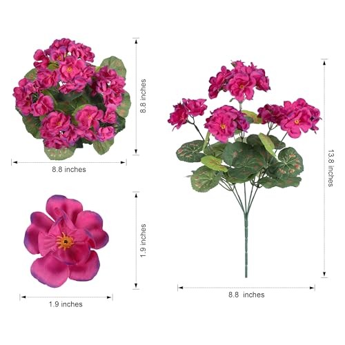 Fake Geraniums Artificial Flowers for Outdoors Outside, 6 Bundles Silk Fuchsia gallery