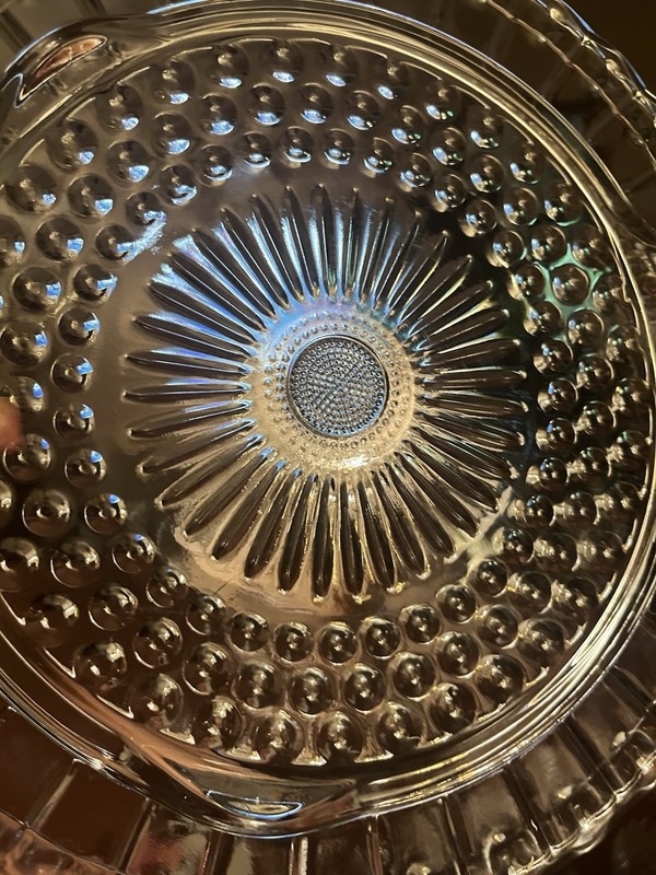 Vintage Federal Clear Glass Sunflower Pressed 11.25” 3 Footed Cake Plate Nice gallery