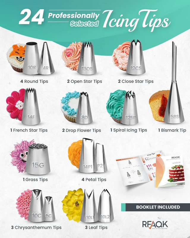 Kit de decoración de pasteles de 64 piezas para principiantes. Incluye gallery