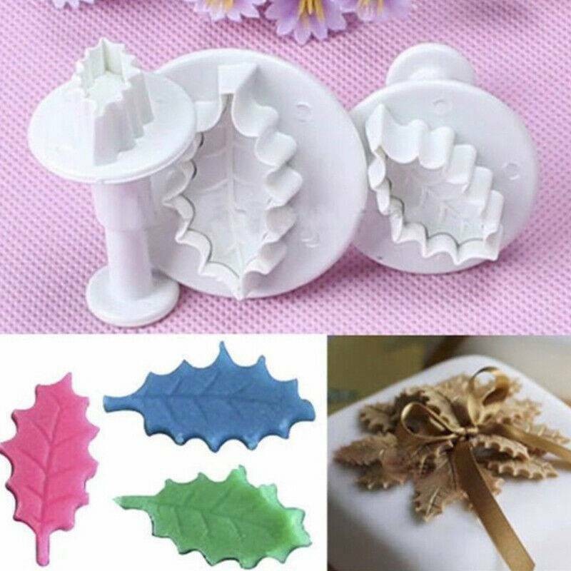 3D Holly Leaf Leaves Plunger Cutter Sugarcraft New 3 Pcs/Set Fondant Christmas