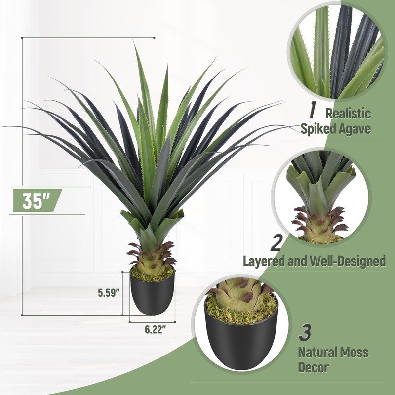 Keeplush 3Ft Artificial Spiked Agave Plant 36 Faux Agave Plants Indoor Small gallery