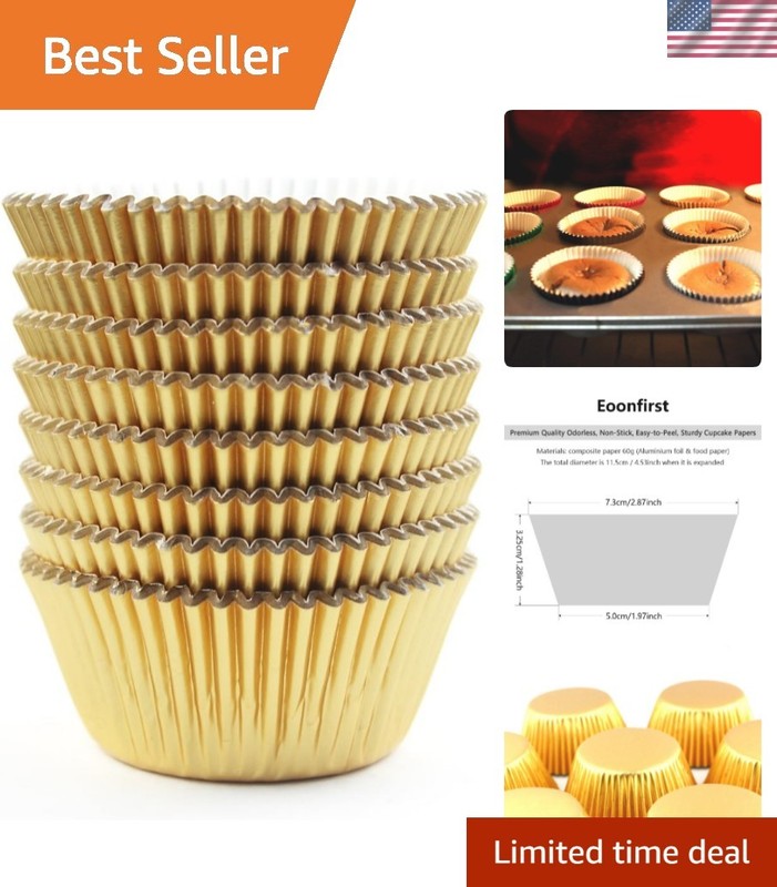 Gold Foil Cupcake Case Liners Wrappers Baking Muffin Paper Cups 200 Pcs