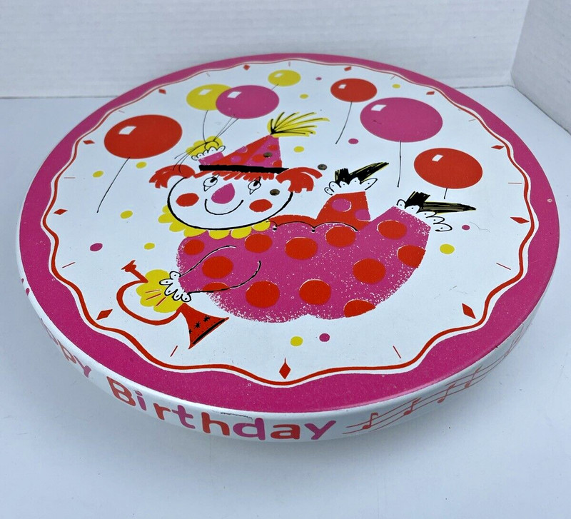 Vintage Fabcraft Happy Birthday Metal Cake Plate Rotating 1964 WORKS