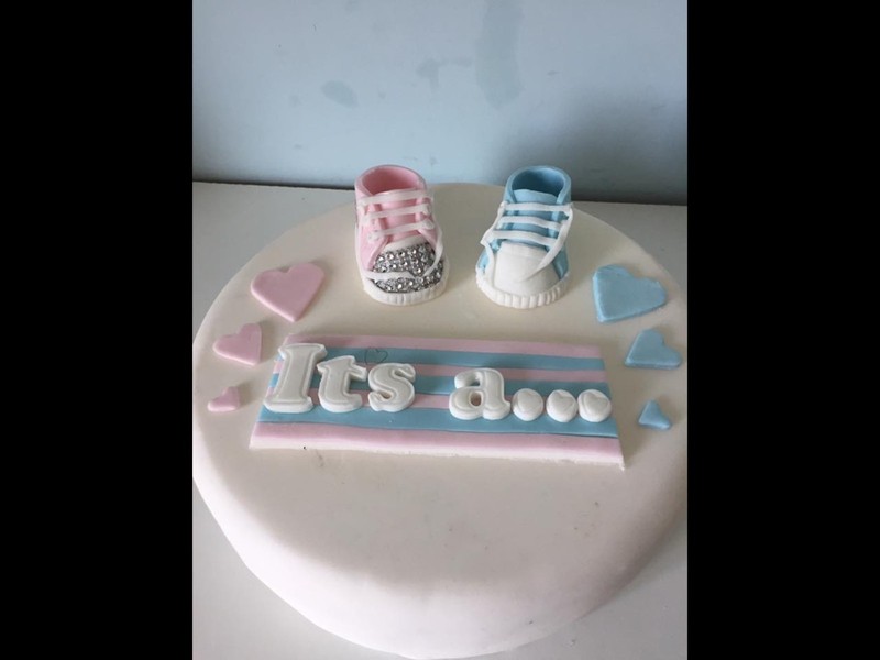 Edible Gender Revel Baby Booties and colour Cake Decoration Cake Topper