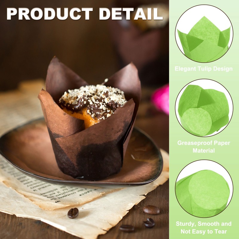 150Pcs Tulip Baking Cups Cupcake Muffins Liners Paper(3.1" x 2", Green) gallery