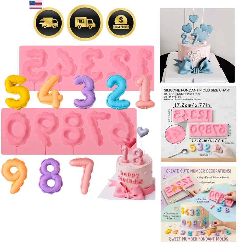 Digital Chocolate Silicone Mold 2 Pcs, Exquisite Number Cake Decoration Fonda…