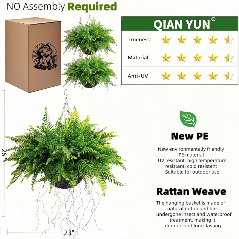 Qianyun Outdoor Fake Hanging Hanging Ferns 2 Pack Large Faux Boston Bushes Uv gallery
