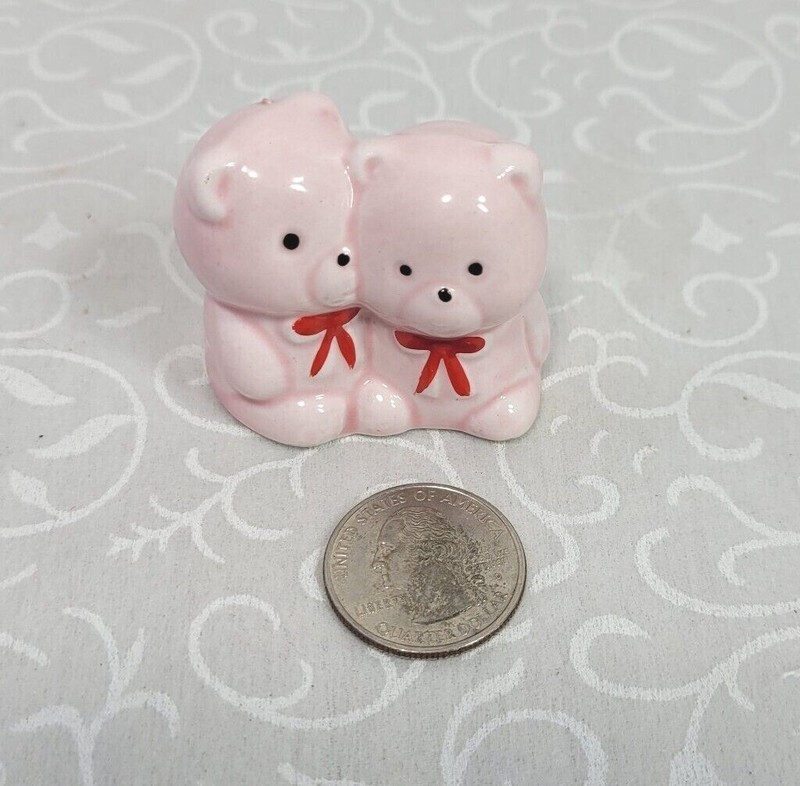 Viintage Pink/Blue Ceramic Twin Bears Birthday Cake Toppers 1 1/2" x 1 3/4" gallery