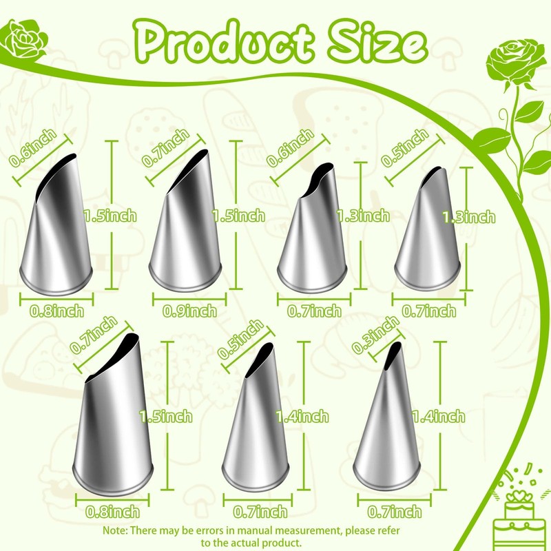 Fondant Rose Piping Tips Set Stainless Steel Cake Decorating Pastry 7 PCS gallery
