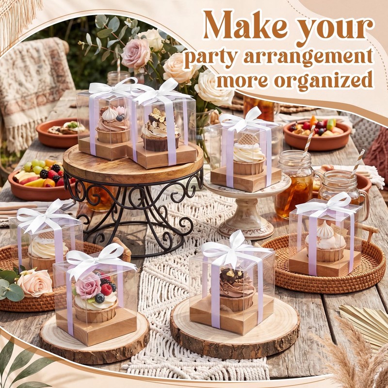 50 Pcs Clear Cupcake Boxes Individual 3.5 Inch Plastic Single Cupcake Contain... gallery