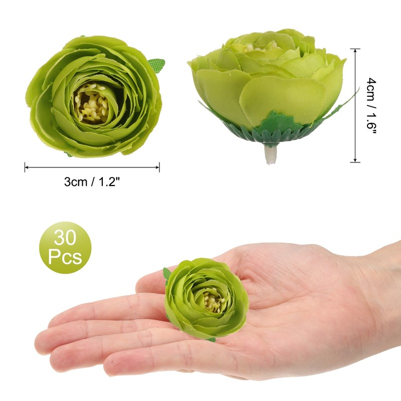 30pcs Artificial Camellia Flower Heads1.2" Silk Fake camellia Heads Deep Green gallery