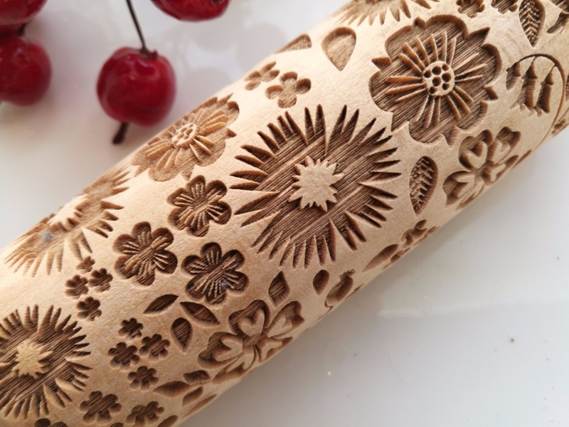 Embossed Dough roller Cornflower Embossed Wooden Rolling Pin Springerle Mold