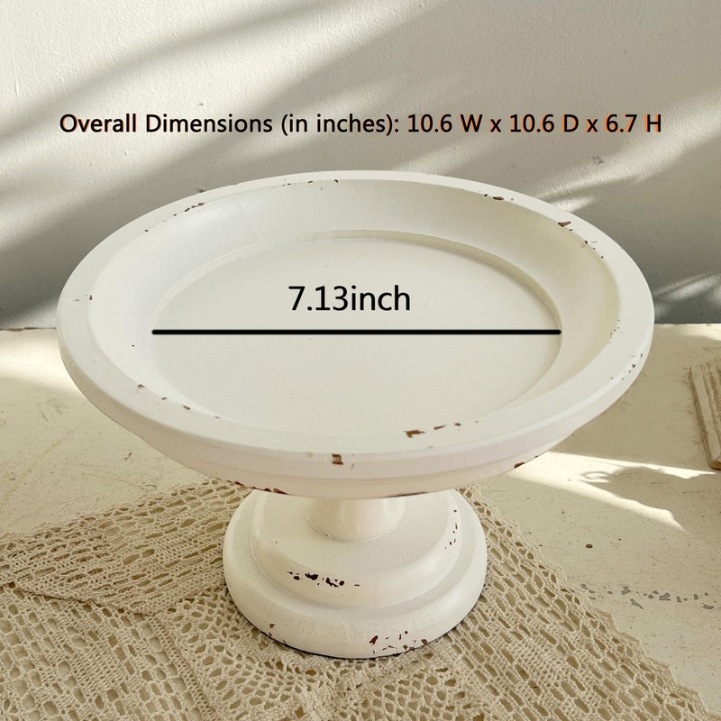 Rustic White Wood Pedestal Tray Stand for Table Decoration,Round Distressed Fini gallery