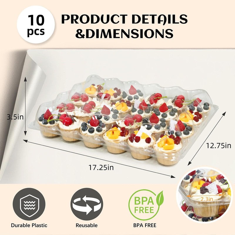 24 Count x 10 Sets Plastic Cupcake Containers, Durable and BPA-Free Cupcake H... gallery