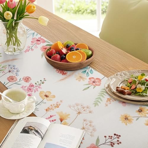 Spring Floral Table Runner 13x72 Inch Pink Flowers Green Floral-3 13"W x 72"L gallery