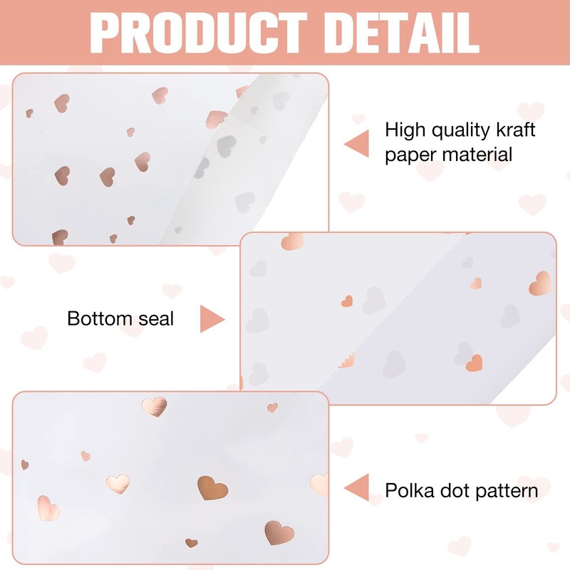 200 PCS 5x7 Inch Rose Gold Heart Printed Candy Buffet Bags Small Cookie Treat gallery