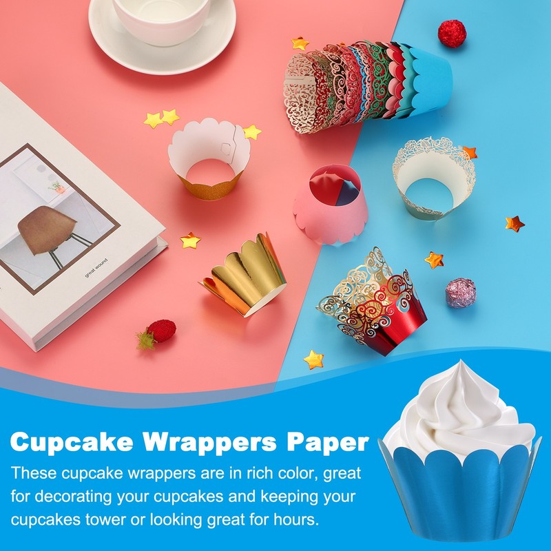 Cupcake Wrappers Paper, 50 Pack Baking Cups Wave Decor, Reflective Blue gallery