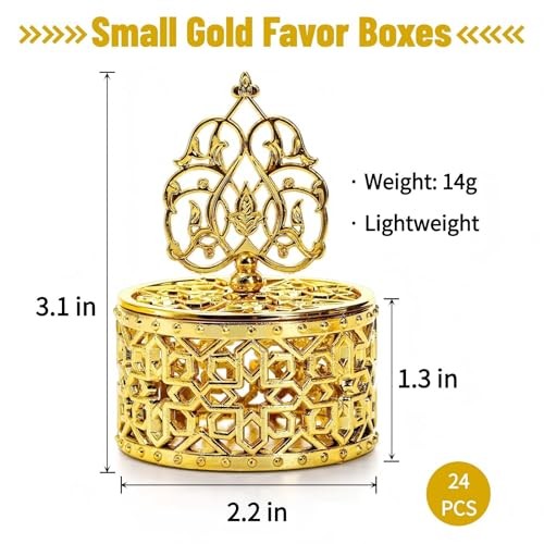 24 Pack Gold Vintage Favor Boxes, Mini Plastic Candy Container with Lid, gallery