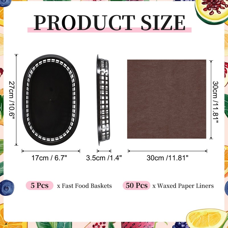 50pcs Solid Color Wax Paper Sheets with 5Pcs Fast Food Baskets Dark Brown, gallery