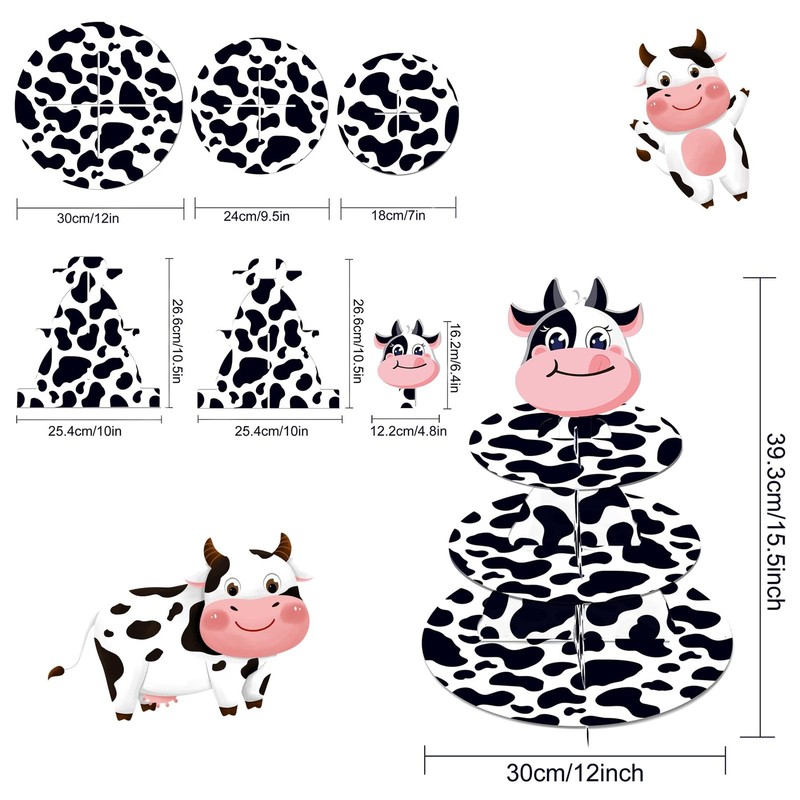 Milk Cow Cupcake Stand, 3-Tier Cupcake Holder Dessert Tower for Wedding Birth... gallery
