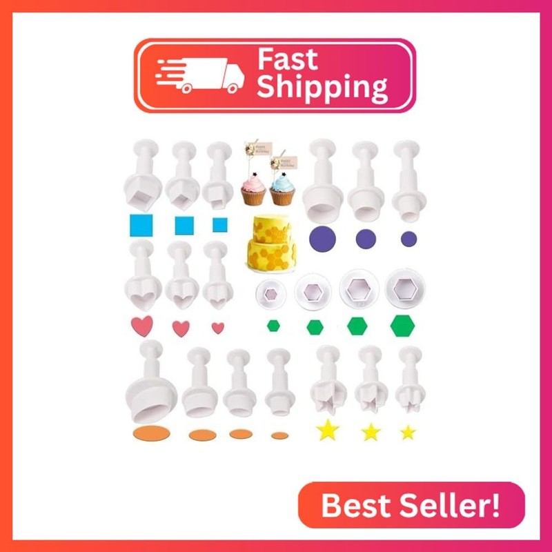 20 Pcs Cookie Cutters,Fondant Cake Cookie Plunger Cutter,Mini Plastic Biscuit Pl
