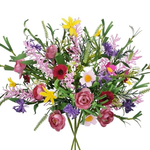 3 Bundles Artificial Flowers for Decoration Faux Roses Bouquet with Pink gallery