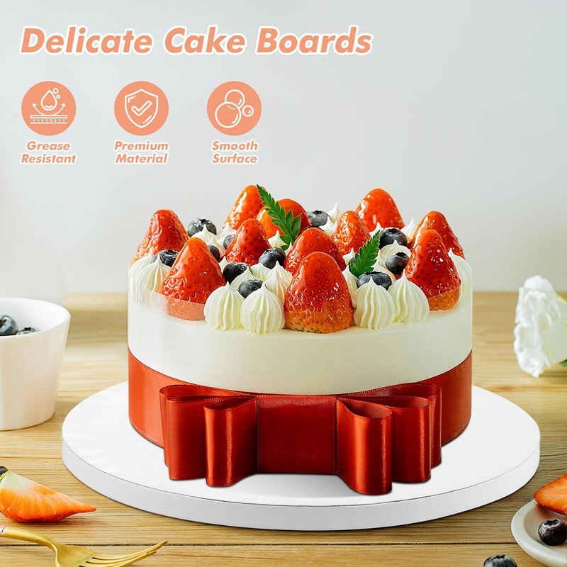 10 PCS 8 Inch Round Cake Drums White 1/2 Thick Corrugated Cardboard Base gallery