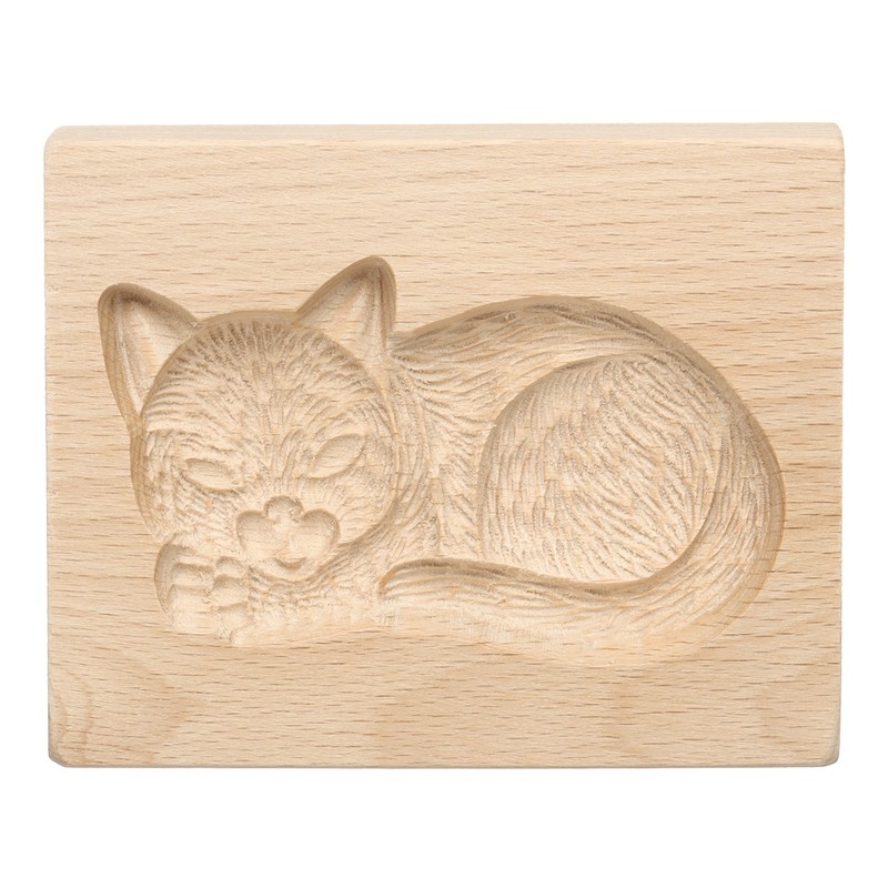 Wooden Cookie Mould 3.94″ x 3.15″ Wooden Cookie Biscuit Mould Cat Carved