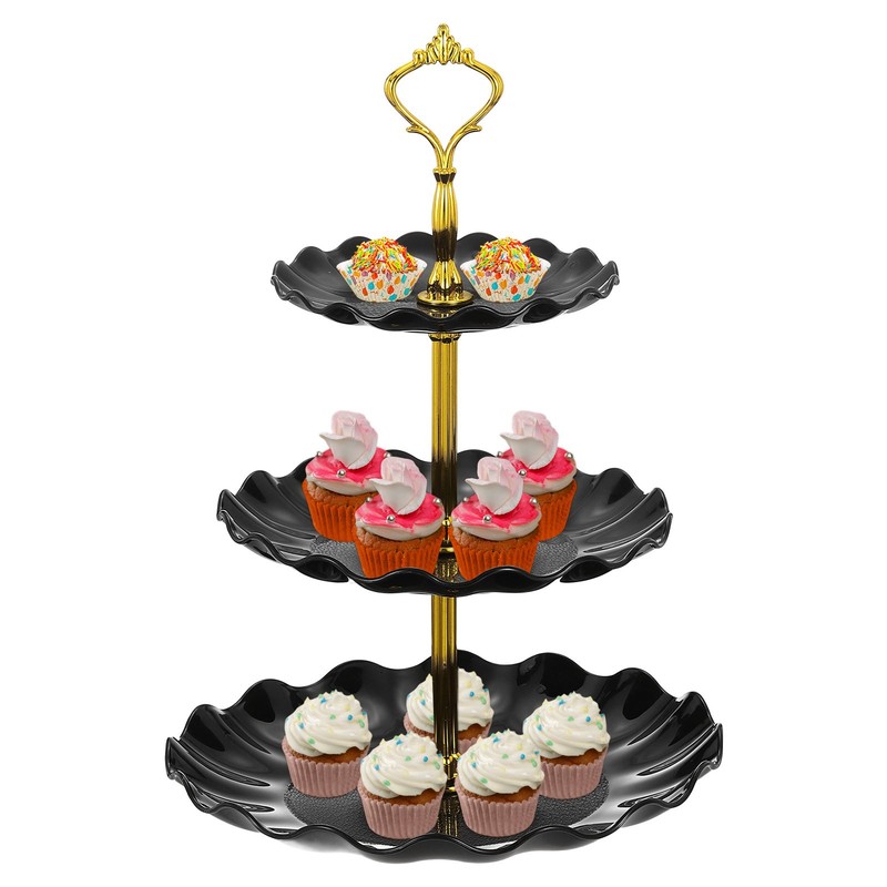 3Pcs 3-Tier Cupcake Stand Holder, Plastic Tiered Serving Dessert Tower, Black
