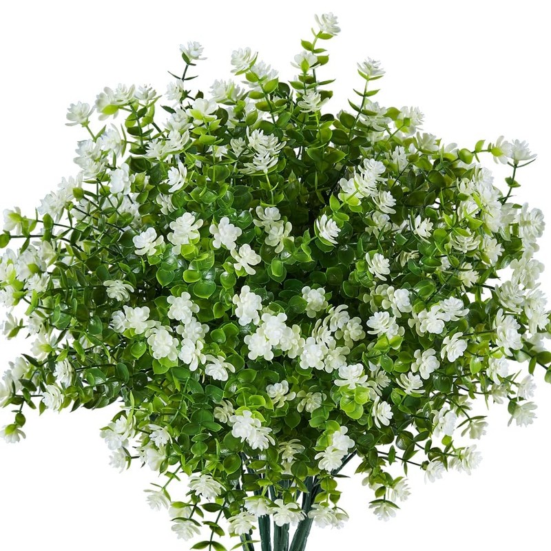 URSTOUD 10PCS Artificial Eucalyptus Plants Fake Boxwood Shrubs Milk Green