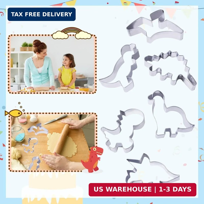 hitsuki Dinosaur Cookie Cutters,Stainless Steel Metal Fun Dino Cookie Cutter for gallery