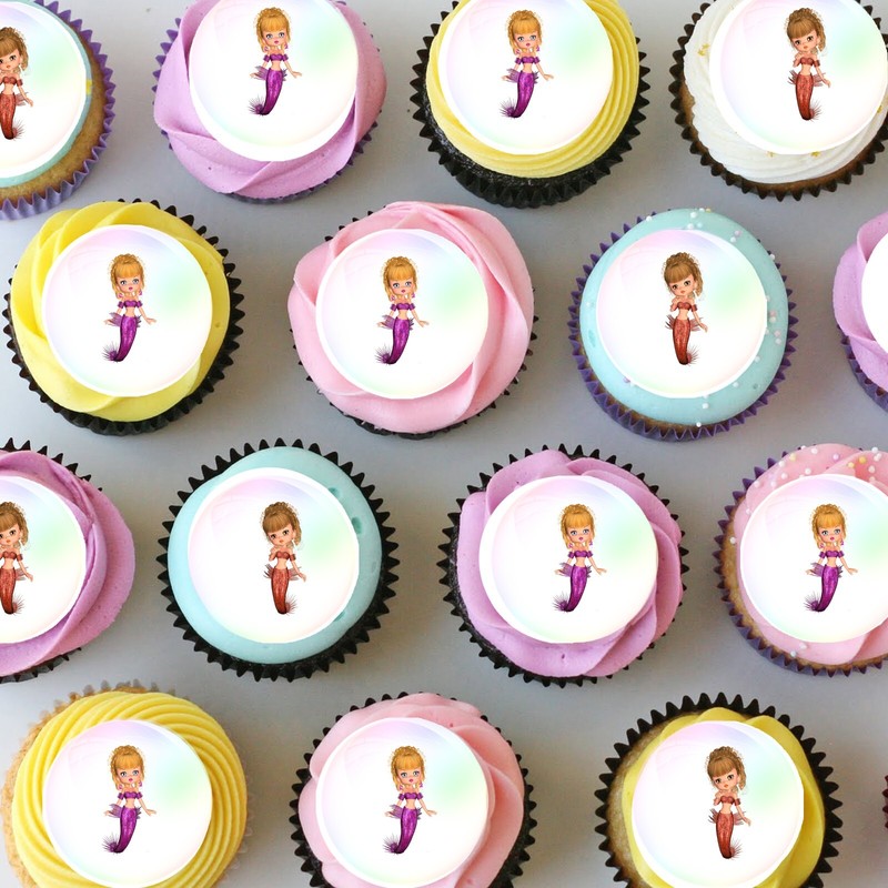 Mermaid Mermaids Under The Sea Pre-cut Mini Edible Cupcake or Cookie Toppers