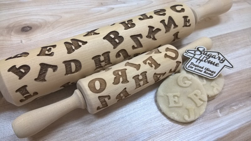 Alphabet Wooden Rolling Pin Laser Engraved Kids Pattern Embossing gallery