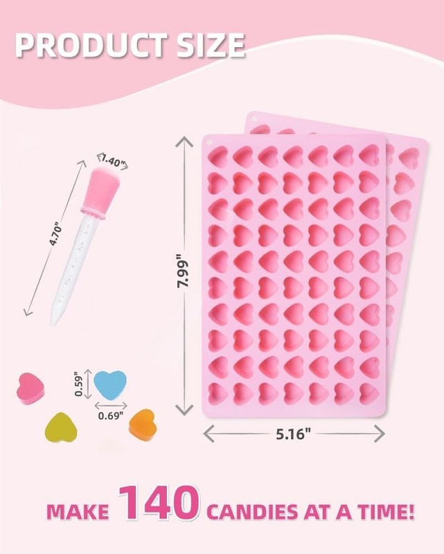 Heart Silicone Gummy Molds 2 Pack with 2 Droppers, Mini Heart Chocolate Mold, No gallery