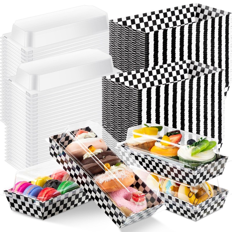 50 Pack Black White Checkered Boxes, Small Cookie Boxes with Window, Individu…