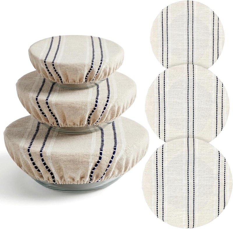 3Pcs Reble Bowl Covers for Bread Proofing, 3 Size Linen Polyester Blend