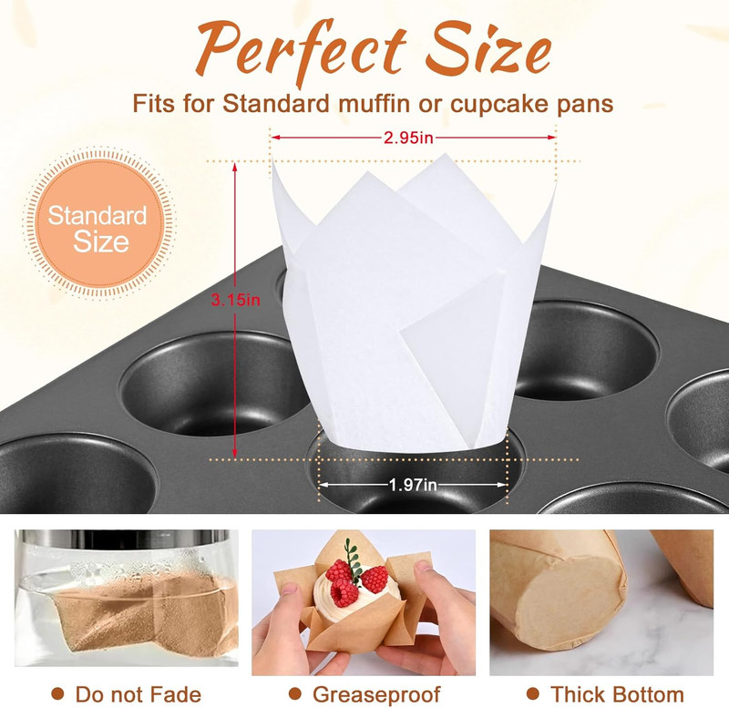 200Pcs Tulip Cupcake Liners for Baking Cups, Excellent Muffin Liners, Unbleached gallery