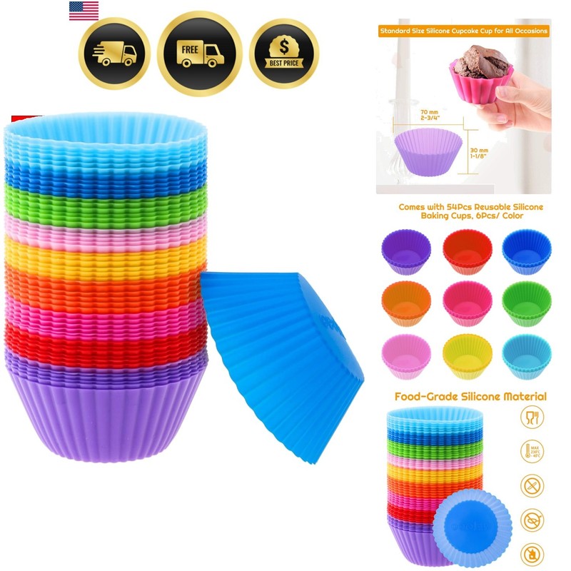 54 Pack Silicone Muffin Cups, Silicone Cupcake Baking Cups Reusable Muffin Li…