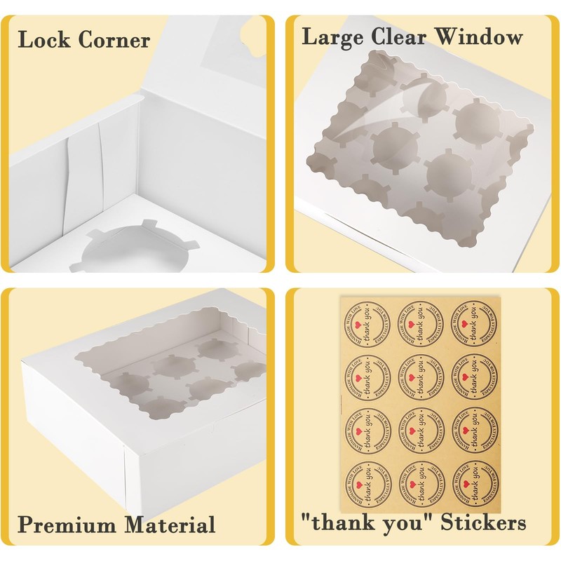 16 Sets of 12-Count White Cupcake Boxes with Window and Insert, 13x10x3.5 Inc... gallery