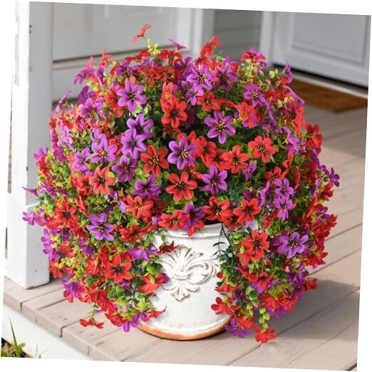 Artificial Flowers Wind Chime Bellflower 2 Pcs Faux Flowers Dark Red&lotus Red