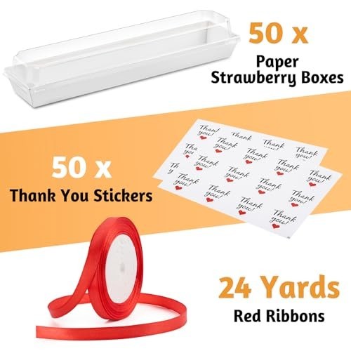 50 Pack Paper Strawberry Boxes with Clear Lids - Macaron Packaging for Treats gallery