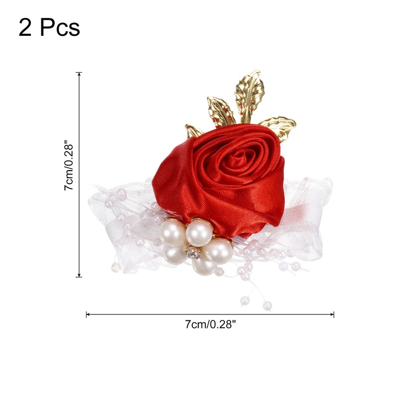 2pcs Pink Decorative Artificial Flower Bracelets 7x7cm for Red Corsage gallery