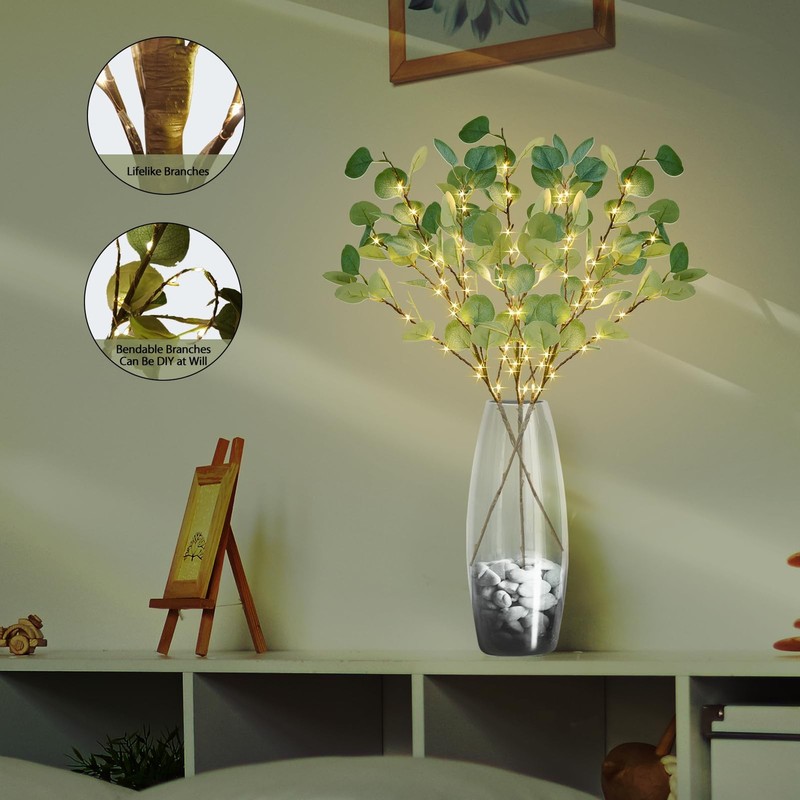 Camantu Lighted Artificial Eucalyptus Branches Timer Light Up Eucalyptus gallery