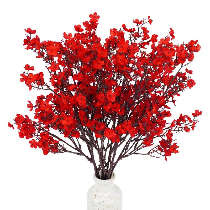 Uieke 6 Pcs Babys Breath Artificial Flowers Bulk Silk Red Faux 6PCS,