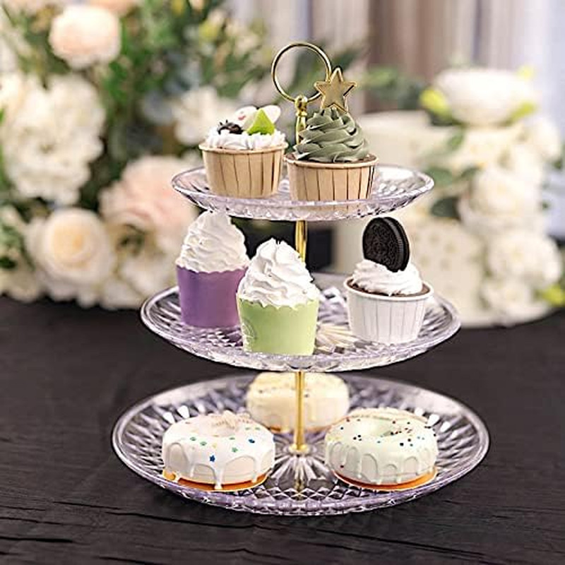 12-Inch 3 Tier Crystal Clear Plastic Cupcake Holder round Dessert Stand | Cake S gallery